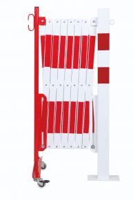 barrière extensible rouge-blanc 4m avec poteau 70x70 et rouleaux