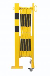barrière extensible jaune-noir 3,6m avec poteau 70x70 et rouleaux