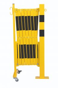 barrière extensible jaune-noir 4m avec poteau 70x70 et rouleaux