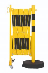 barrière extensible jaune-noir 4m avec poteau Ø60mm sur socle