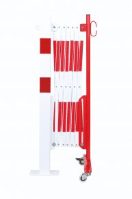 barrière extensible rouge-blanc 3,6m avec poteau 70x70 mm sur platine