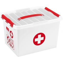 Boîte de premier secours avec compartiments. Très visible grâce à son visuel