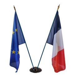 LOT Drapeaux de mairie d'intérieur - France + Europe + socle