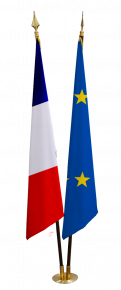 Lot de 2 drapeaux prestige France-Europe sans frange avec socle laiton 2 places