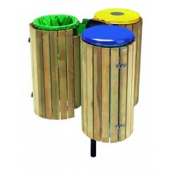 Support sac 3 x 110L entourage bois sur poteau à sceller