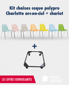 Kit chaises coque polypro Charlotte arc-en-ciel avec chariot de transport