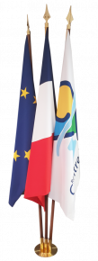 lot 3 drapeaux prestige satin sans frange France Europe régions
