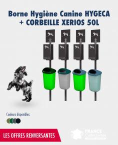 Promotion sur la borne canine Hygeca 500 sacs liasses avec corbeille Xerios polypropylène 50L